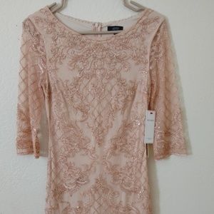 Peachy blush pink sequin 3/4 sleeve dress